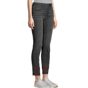 Driftwood Jackie Skinny Embroidered Stripe Raw Hem in Faded Black, Size 26